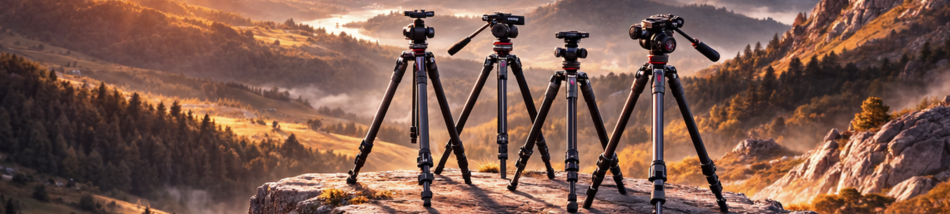 tripés manfrotto profissionais montados em paisagem montanhosa para fotografia de paisagem